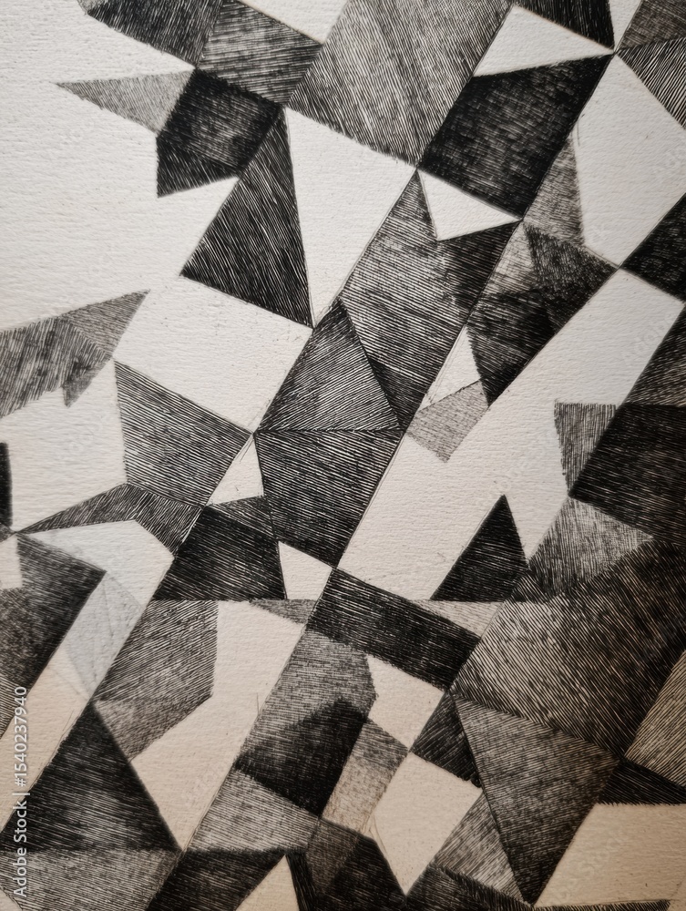 Fototapete Sharp Triangle Pattern Contrasts With Soft Base, Creating a Dynamic Visual Effect in Monochrome Artwork