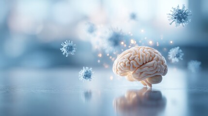 Illustrated brain encapsulated in a pill-shaped capsule, symbolizing breakthroughs in medical research and neuroscience advancement, healthcare campaigns, pharmaceutical advertising