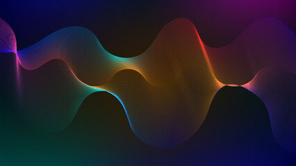 Flowing particle wave lines, abstract vector background, futuristic technology relaxation wallpaper.