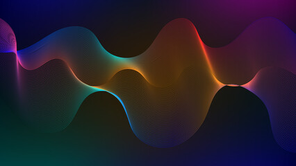 Flowing particle wave lines, abstract vector background, futuristic technology relaxation wallpaper.