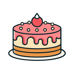 Illustration of a cute and colorful pink frosted cake on a plate