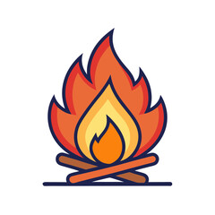Cartoon campfire with orange and yellow flames on logs, vector illustration