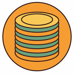 Stack of stylized plates with orange and green colors on orange background