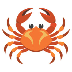 Simple cartoon crab with pincers, legs, and big eyes against transparent  background
