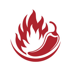 Red Chili Pepper with Flames Logo Design on White Background