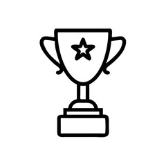 Trophy Icon in Silhouette Style with Bold Black Line Art on White Background Representing Victory, Achievement, Award Recognition, and Success in Competitions, Sports, Business, and Academic Events