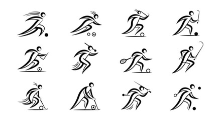 Stylized Black Sports Figures Depicting Various Athletic Activities.