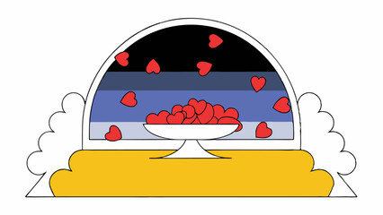Bowl of Hearts, Falling Hearts, Romantic Illustration