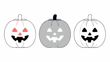 Three Jack-o'-Lantern Pumpkins Halloween Illustration