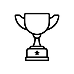 Trophy Icon in Silhouette Style with Bold Black Line Art on White Background Representing Victory, Achievement, Award Recognition, and Success in Competitions, Sports, Business, and Academic Events