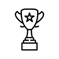 Trophy Icon in Silhouette Style with Bold Black Line Art on White Background Representing Victory, Achievement, Award Recognition, and Success in Competitions, Sports, Business, and Academic Events