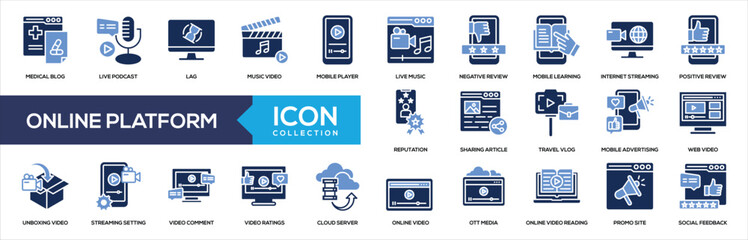 Online Platform Glyph Color Icon Collection