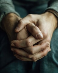 Close Up of Clasped Hands Showing Detailed Skin Texture