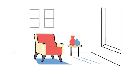 Fototapeta premium Cozy Living Room Corner with Armchair and Vases