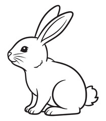 Fototapeta premium Line art illustration of a cute rabbit sitting and looking to the left