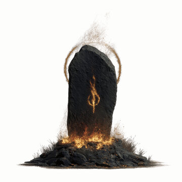 Fiery Rune Stone Mystical Symbol Engraved in Burning Rock