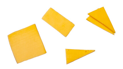 Pieces of cheese isolated on a white background, contour