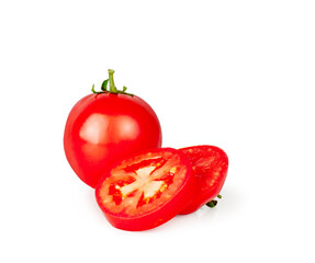Tomato and tomato slices isolated on a white background, contour