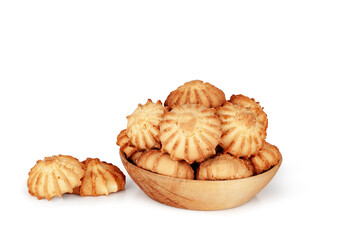 Bowl of cookies isolated on a white background, contour