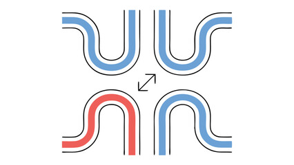 Abstract Flowchart with Red and Blue Curves