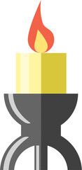 Small thick candle with holder and flame illustration vector graphic