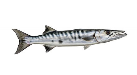 Barracuda with Open Mouth and Sharp Teeth Isolated on White Background