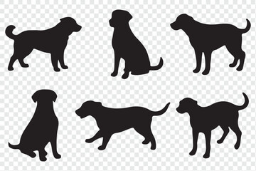 Silhouettes of a dog, vector, isolated collection. Dogs group standing or sitting of different breed. eps 10