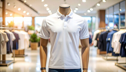White Polo Shirt Mannequin Display in Clothing Store