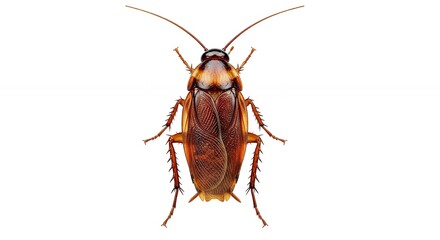 Detailed Closeup of a Brown Roach Against a White Background