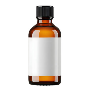 Amber Glass Bottle Mockup with Blank White Label Perfect for Essential Oils Skincare Products or Medicine Packaging Design
