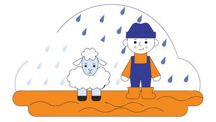 Child and Sheep in the Rain