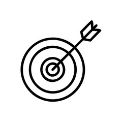Precision Goal Achievement Icon &ndash; Black Arrow Hitting Bullseye Target Silhouette Symbol on White Background for Business Success, Strategy, Marketing & Productivity Concepts