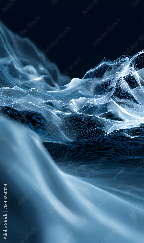 Poster abstract digital landscape representing technology and futuristic concepts with simulated wave like 