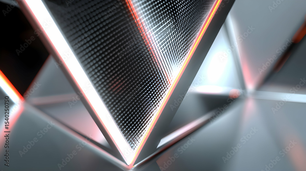 Poster abstract rendering of geometric shapes with glowing lines and carbon fiber texture creating depth