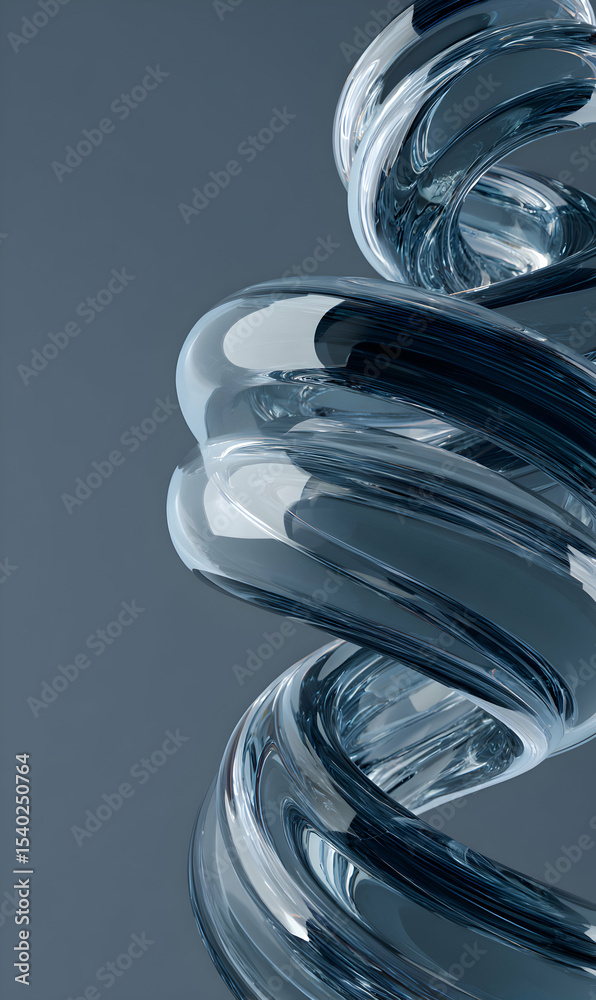 Poster abstract fluid glass form art creating dynamic swirl shapes with light reflecting in transparent cur