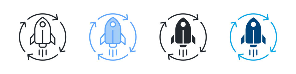 Release Icon Set Multiple Style. Design In Outline, Blue, Glyph, Dual Tone