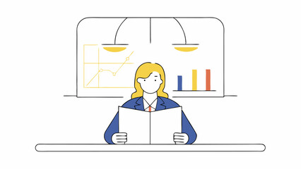 Businesswoman reviewing documents and charts