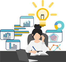 アイデアが閃くビジネスウーマンのイラスト