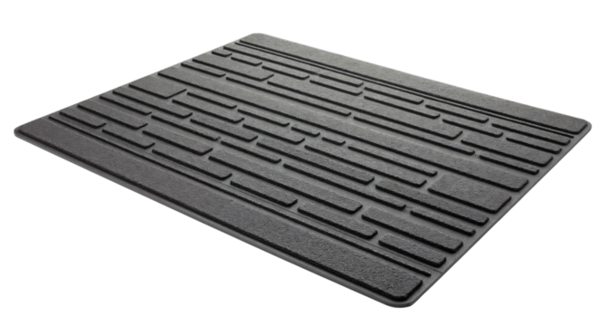 Rubber anti-fatigue mat with textured surface in dark color  