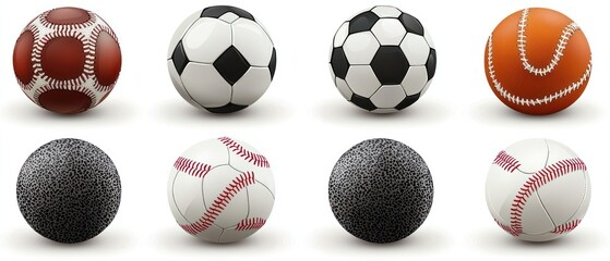 Eight Sport Balls Displayed on White Background
