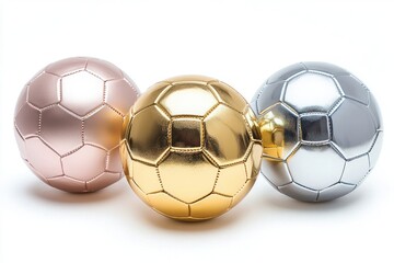 Metallic Soccer Balls, Podium Arrangement, White Background