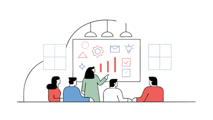 Business Team Brainstorming Strategy on Whiteboard