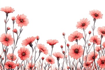 Coral Flower Border Illustration, White Background