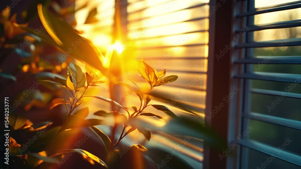 Poster golden hour serenity: the warm embrace of a golden hour filters through the window, illuminating the