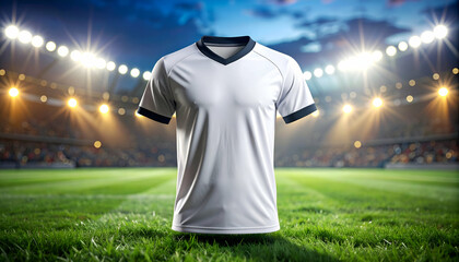 White Soccer Jersey on Grass Field at Night Stadium