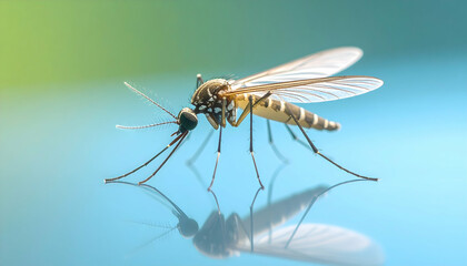 Closeup of a Mosquito on a Blue Surface