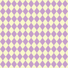 Checkered geometric vector pattern with purple and yellow diamonds