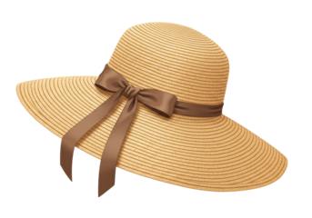Isolated Classic Straw Hat with Brown Ribbon for Summer Elegance
