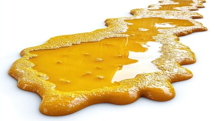 Yellow Liquid Spilled on White Background, 3D Render