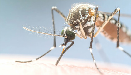 Closeup of a Mosquito on Human Skin